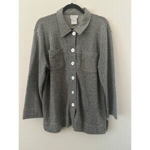 Soft Surroundings Herringbone Shacket Shirt Women's PL Gray Button Down Casual